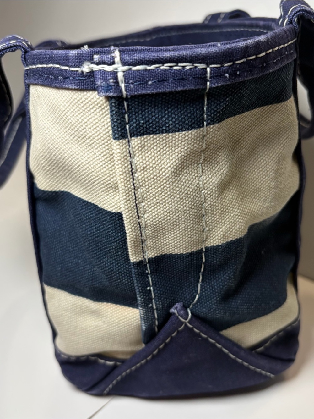 LL Bean Boat & Tote Mini Striped Navy Blue White Canvas VTG 1990s Zip Top - Picture 8 of 16